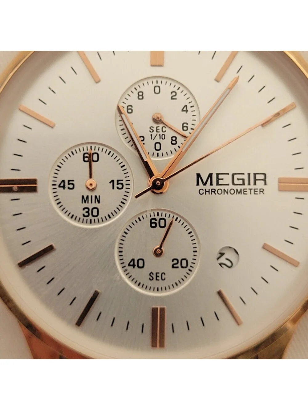 MEGIR M2011 Quartz Watch Rose Gold Black Leather Partial Chronograph
